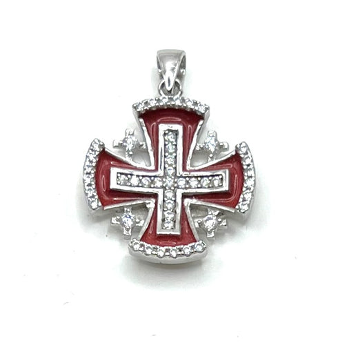 Sterling Silver Enamel Jerusalem Hollow Cross Pendant
